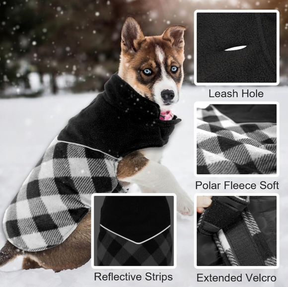 Fragralley Dog Black White Plaid Reversible Fall Winter Coat Harness Hole Size S - Picture 9 of 9